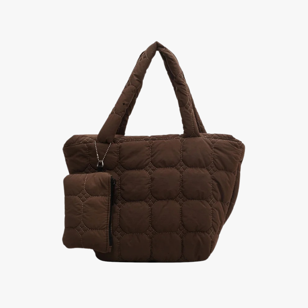 Quilted Puffer Tote Bag with Removable Mini Pouch