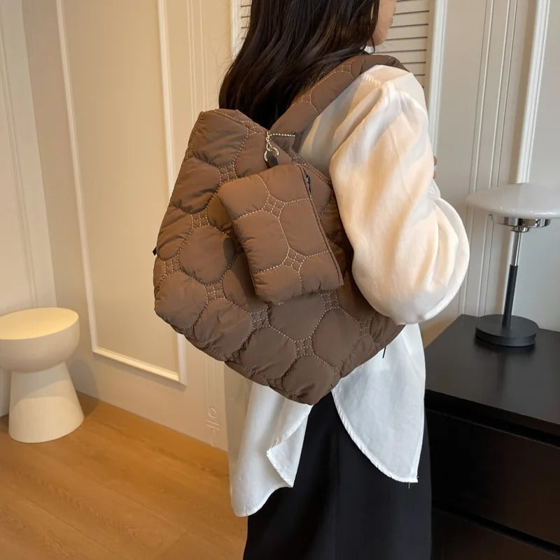 Quilted Puffer Tote Bag with Removable Mini Pouch