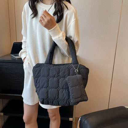 Quilted Puffer Tote Bag with Removable Mini Pouch