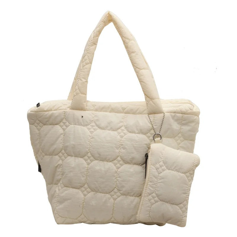 Quilted Puffer Tote Bag with Removable Mini Pouch