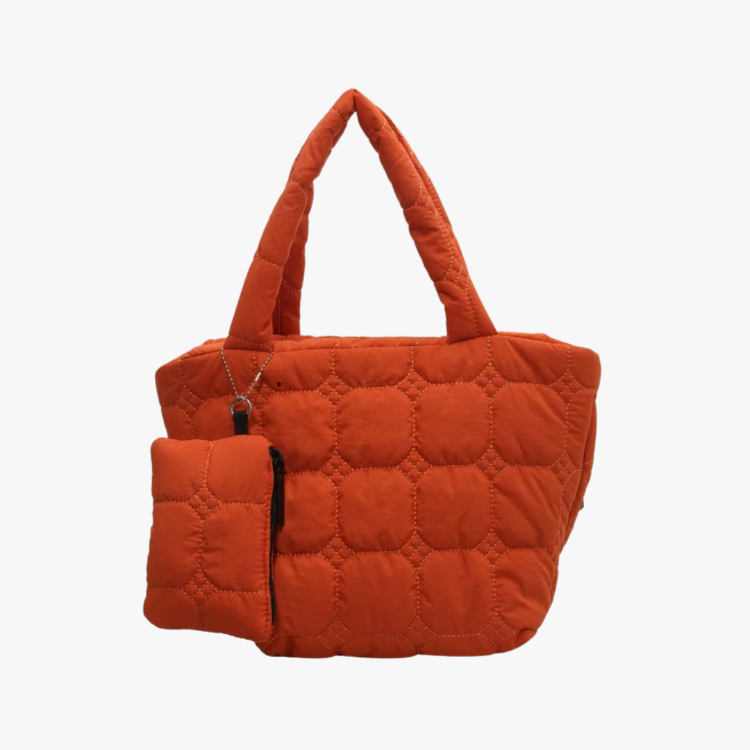 Quilted Puffer Tote Bag with Removable Mini Pouch