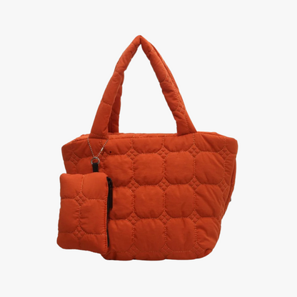 Quilted Puffer Tote Bag with Removable Mini Pouch
