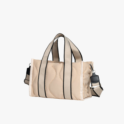 Quilted Tote Bag with Contrast Straps and Detachable Shoulder Strap