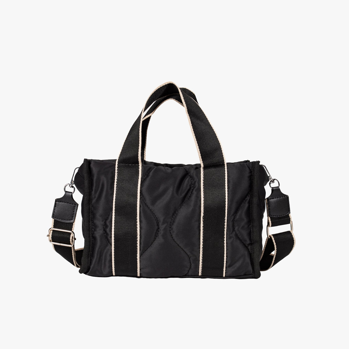 Quilted Tote Bag with Contrast Straps and Detachable Shoulder Strap