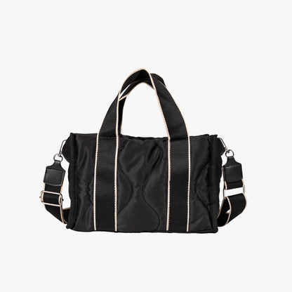 Quilted Tote Bag with Contrast Straps and Detachable Shoulder Strap