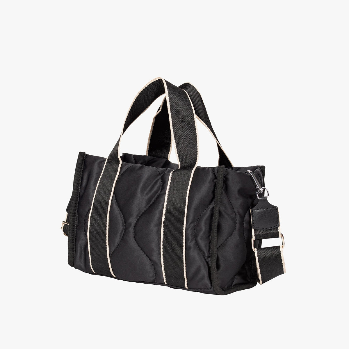 Quilted Tote Bag with Contrast Straps and Detachable Shoulder Strap