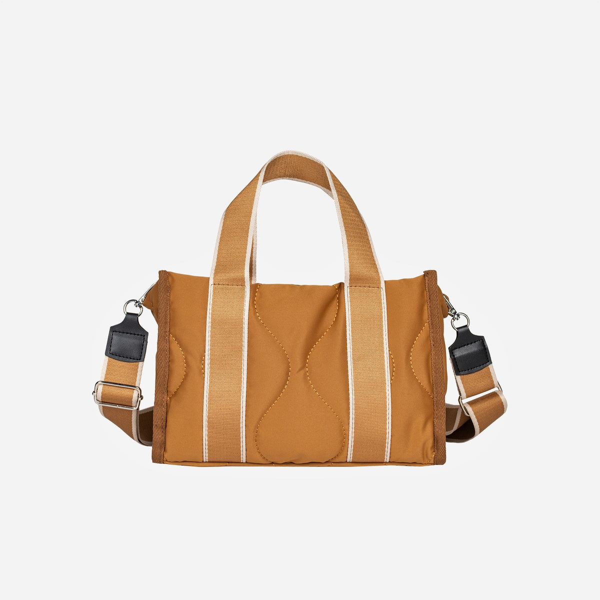 Quilted Tote Bag with Contrast Straps and Detachable Shoulder Strap