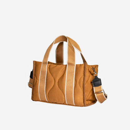 Quilted Tote Bag with Contrast Straps and Detachable Shoulder Strap