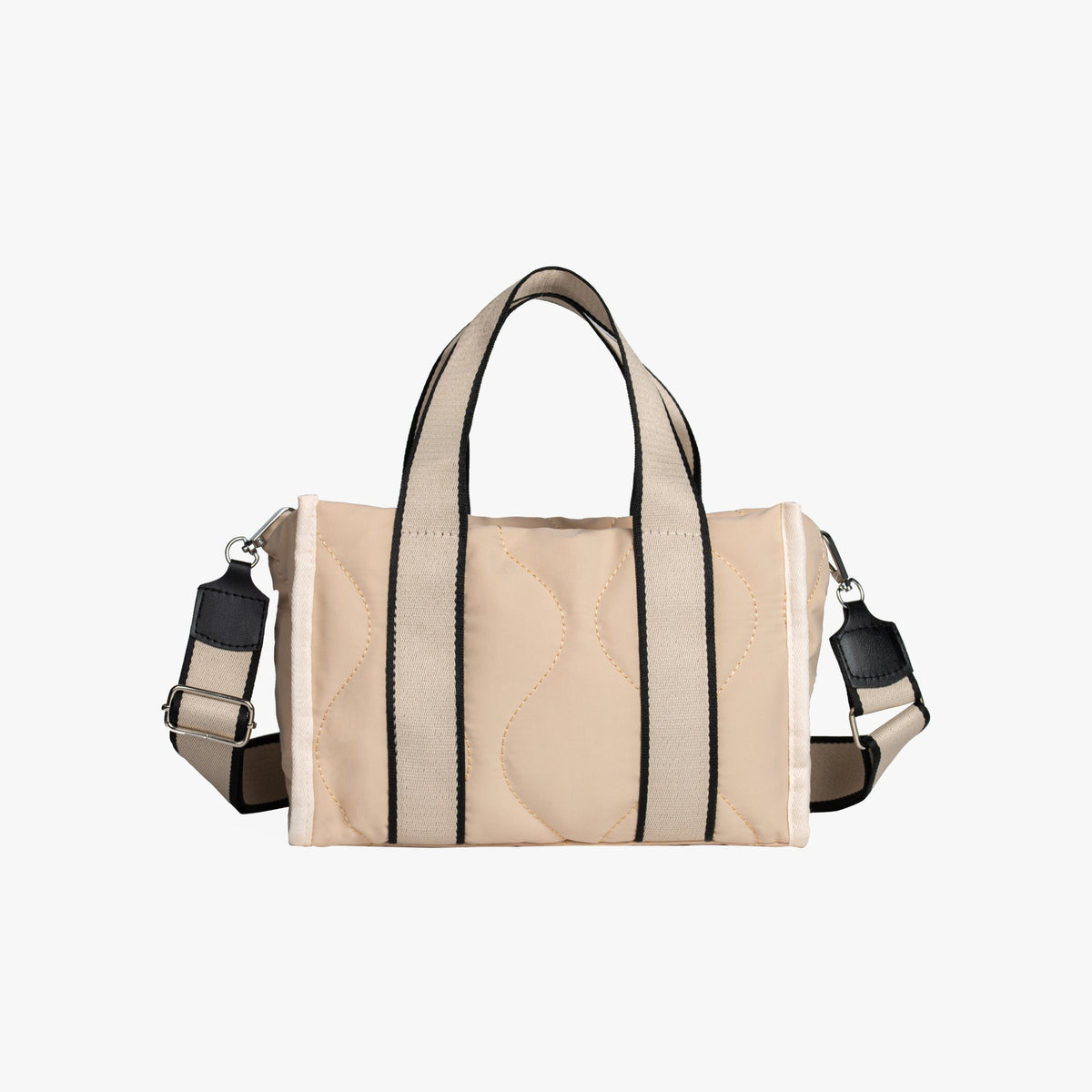 Quilted Tote Bag with Contrast Straps and Detachable Shoulder Strap