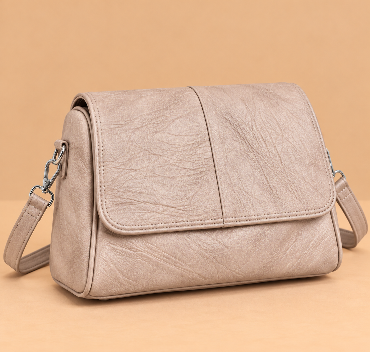 Relaxed Leather Crossbody Bag with Flap Closure