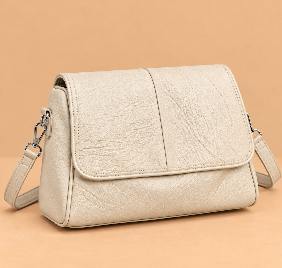Relaxed Leather Crossbody Bag with Flap Closure