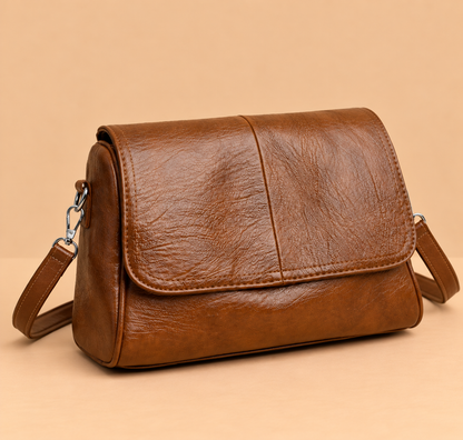 Relaxed Leather Crossbody Bag with Flap Closure
