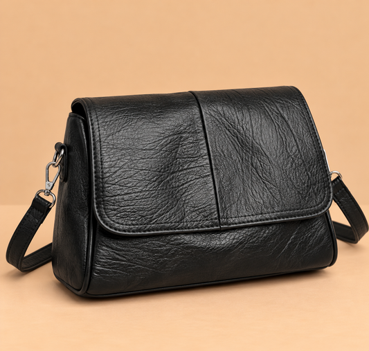 Relaxed Leather Crossbody Bag with Flap Closure