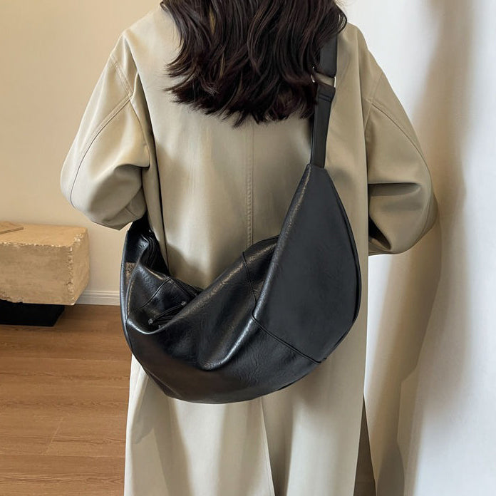 Relaxed Leather Shoulder Bag with Adjustable Strap