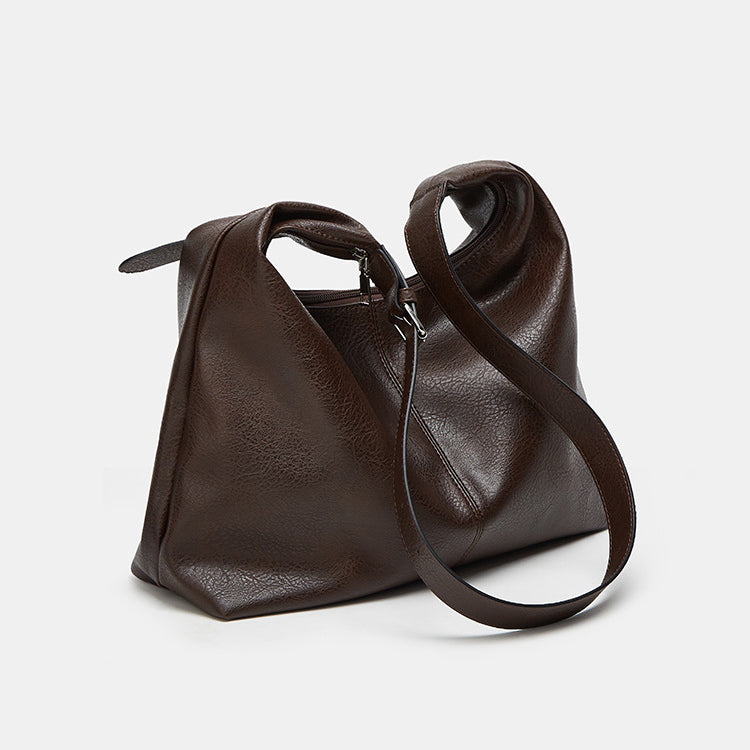 Relaxed Leather Shoulder Bag with Crescent Silhouette