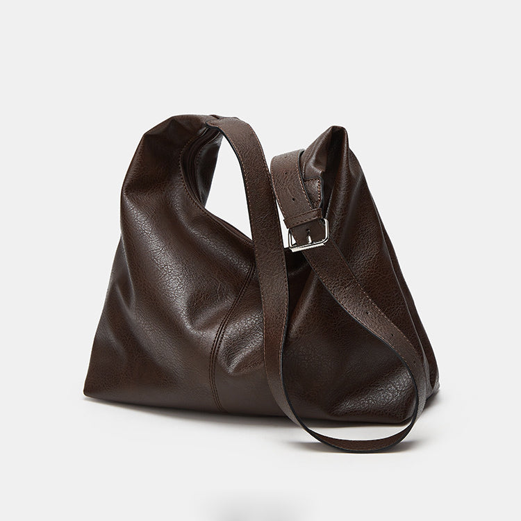 Relaxed Leather Shoulder Bag with Crescent Silhouette