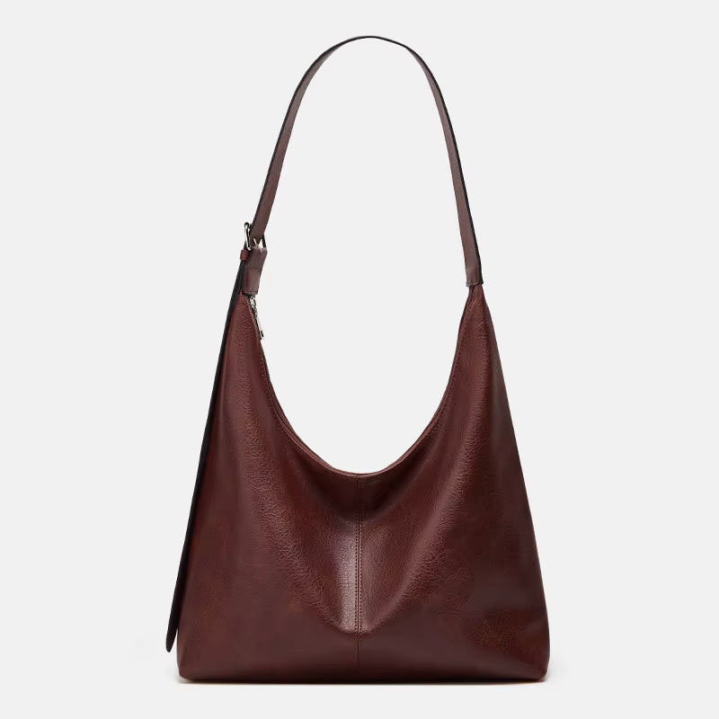 Relaxed Leather Shoulder Bag with Crescent Silhouette