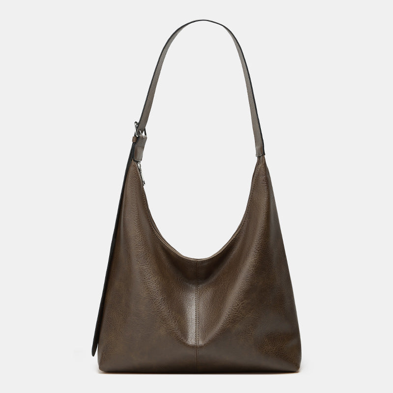 Relaxed Leather Shoulder Bag with Crescent Silhouette
