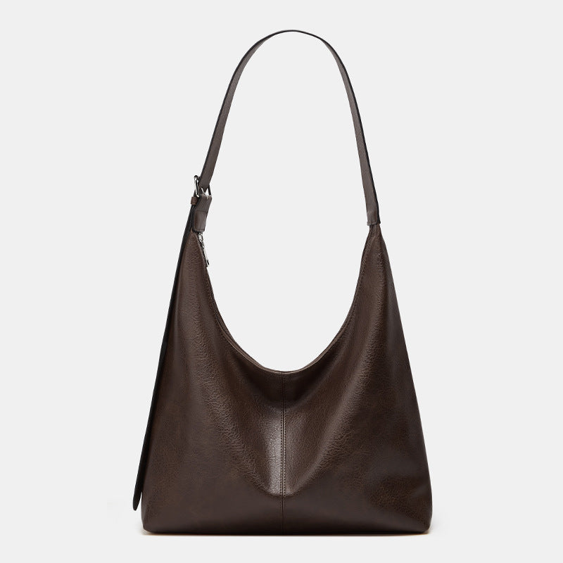 Relaxed Leather Shoulder Bag with Crescent Silhouette