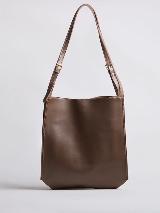 Relaxed Leather Shoulder Bag with Gold Buckle Strap