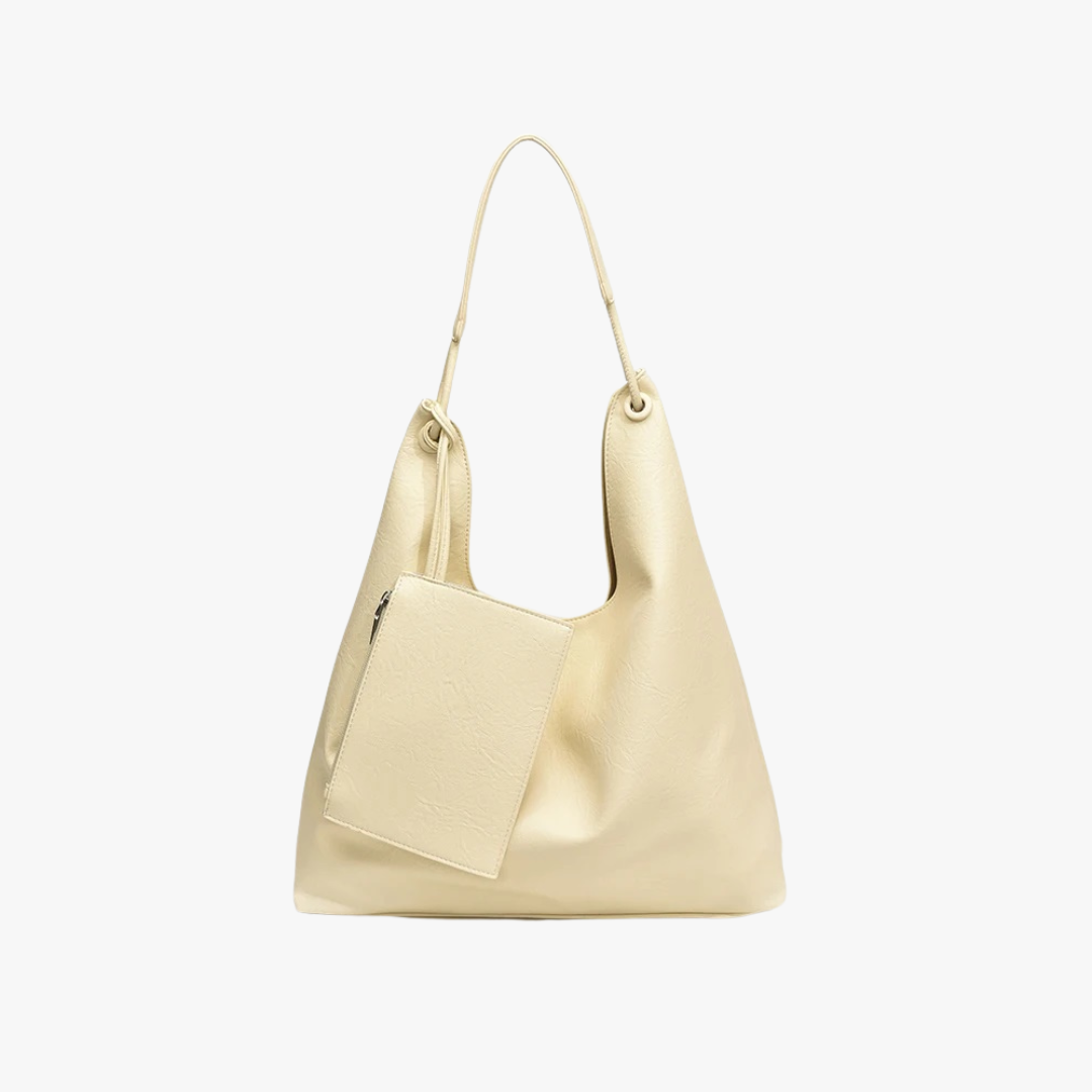 Relaxed Leather Shoulder Bag with Removable Pouch