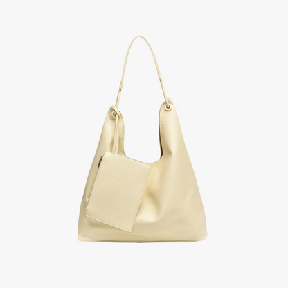 Relaxed Leather Shoulder Bag with Removable Pouch