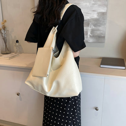 Relaxed Leather Shoulder Bag with Removable Pouch