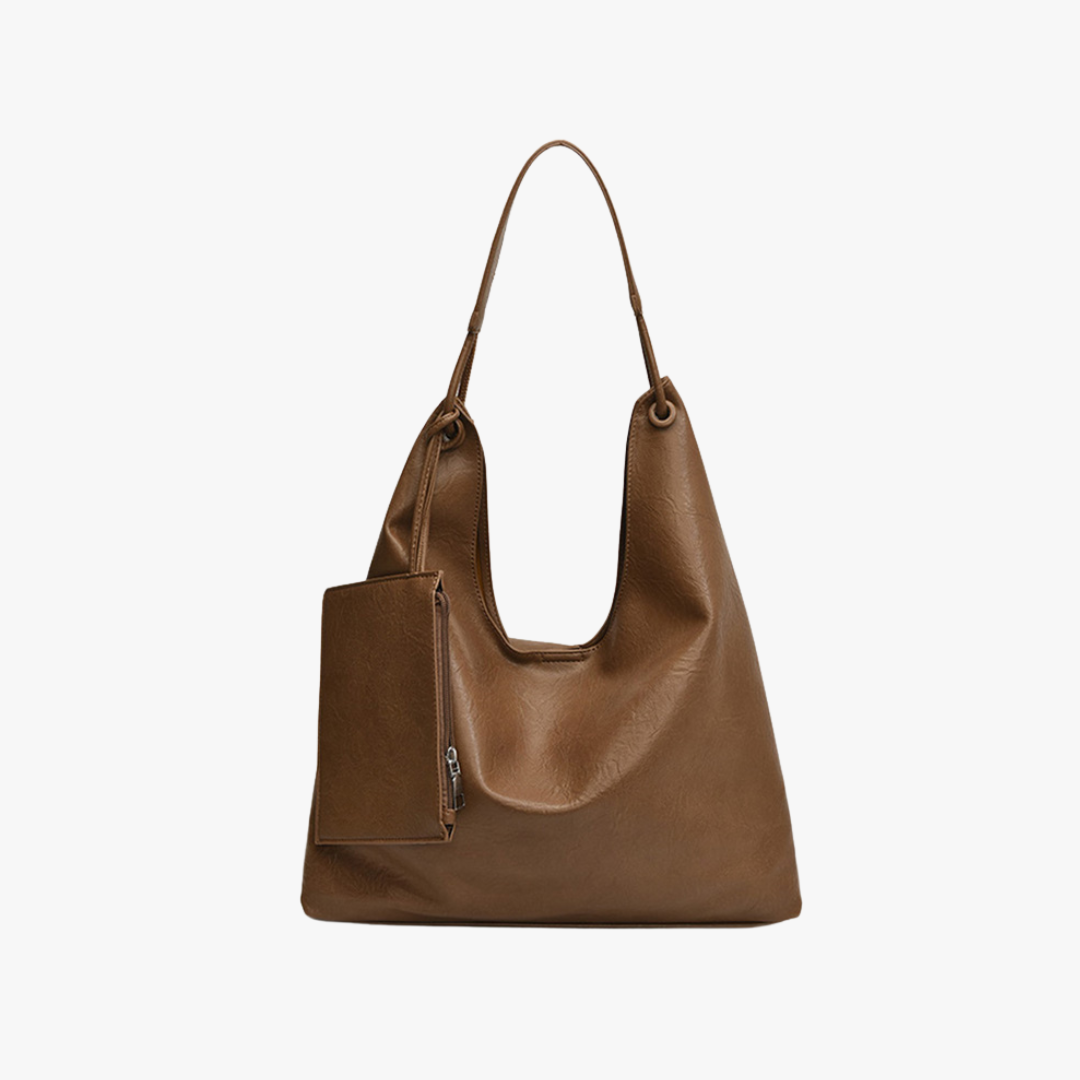 Relaxed Leather Shoulder Bag with Removable Pouch