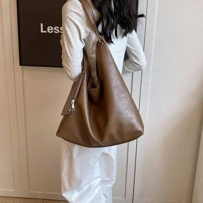 Relaxed Leather Shoulder Bag with Removable Pouch