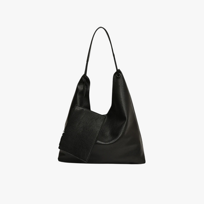 Relaxed Leather Shoulder Bag with Removable Pouch