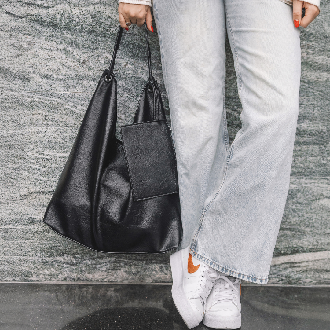 Relaxed Leather Shoulder Bag with Removable Pouch