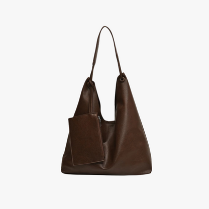 Relaxed Leather Shoulder Bag with Removable Pouch