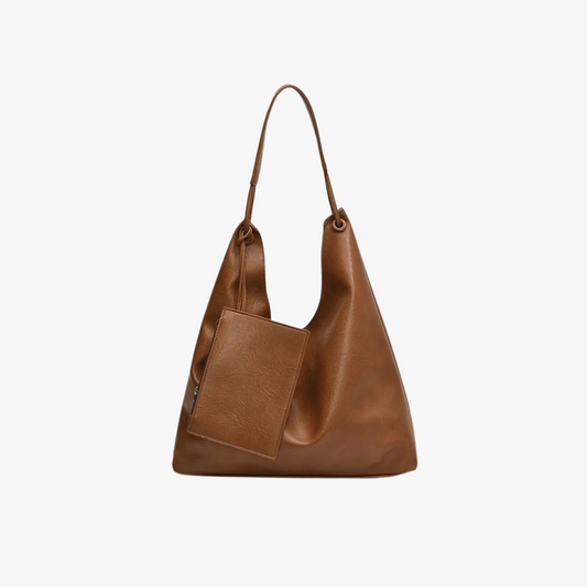 Relaxed Leather Shoulder Bag with Removable Pouch