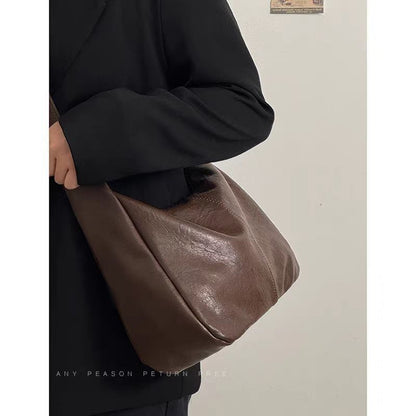 Relaxed Leather Shoulder Bag with Wide Adjustable Strap