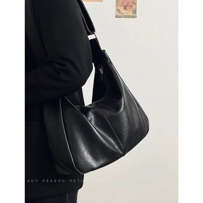 Relaxed Leather Shoulder Bag with Wide Adjustable Strap
