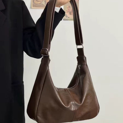 Relaxed Leather Shoulder Bag with Wide Adjustable Strap