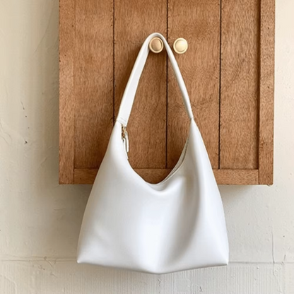 Relaxed Leather Shoulder Bag with Zip Closure