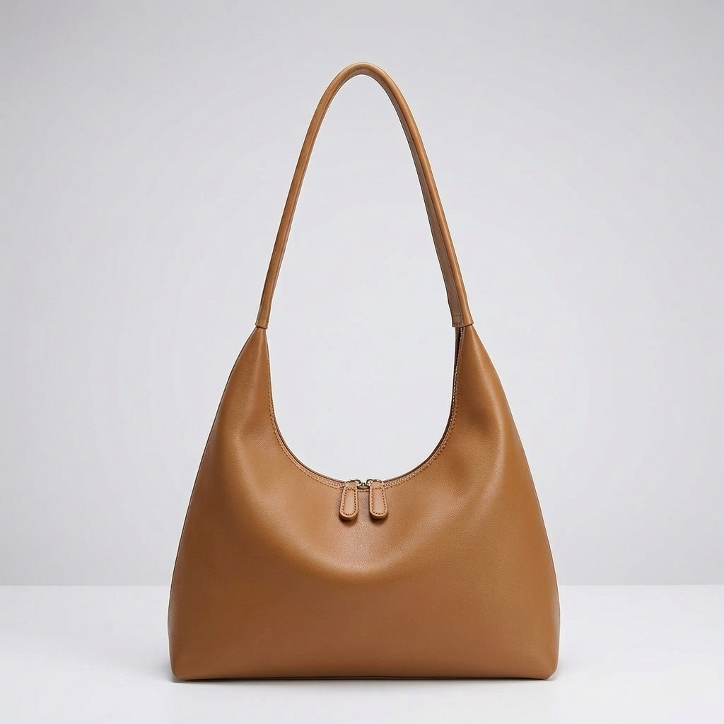 Relaxed Leather Shoulder Bag with Zip Closure