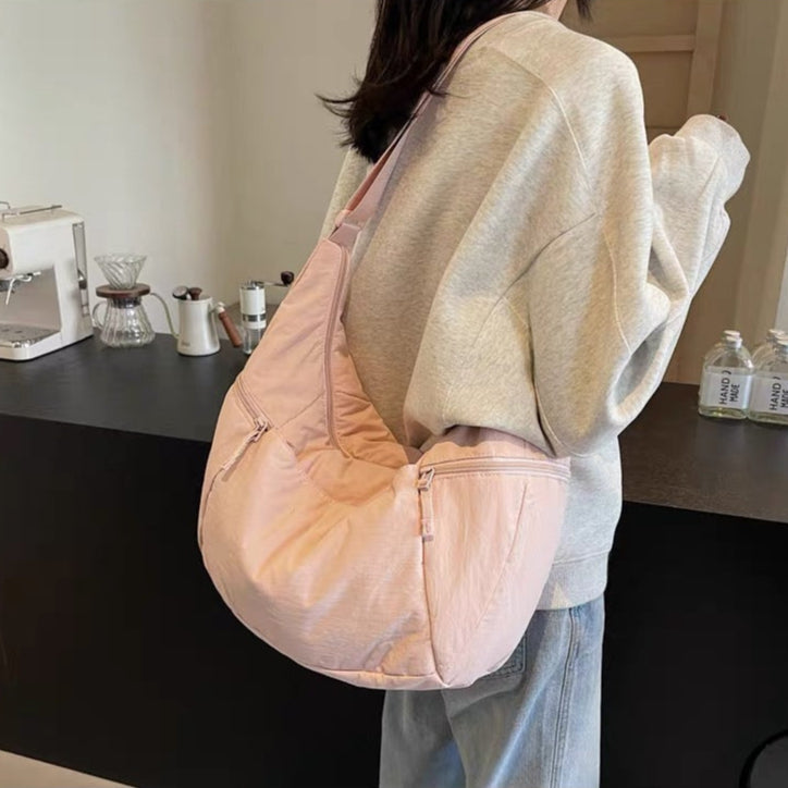 Relaxed Puffer Shoulder Bag with Adjustable Strap and Zip Pockets