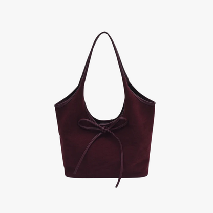 Relaxed Suede Shoulder Bag with Bow Detail