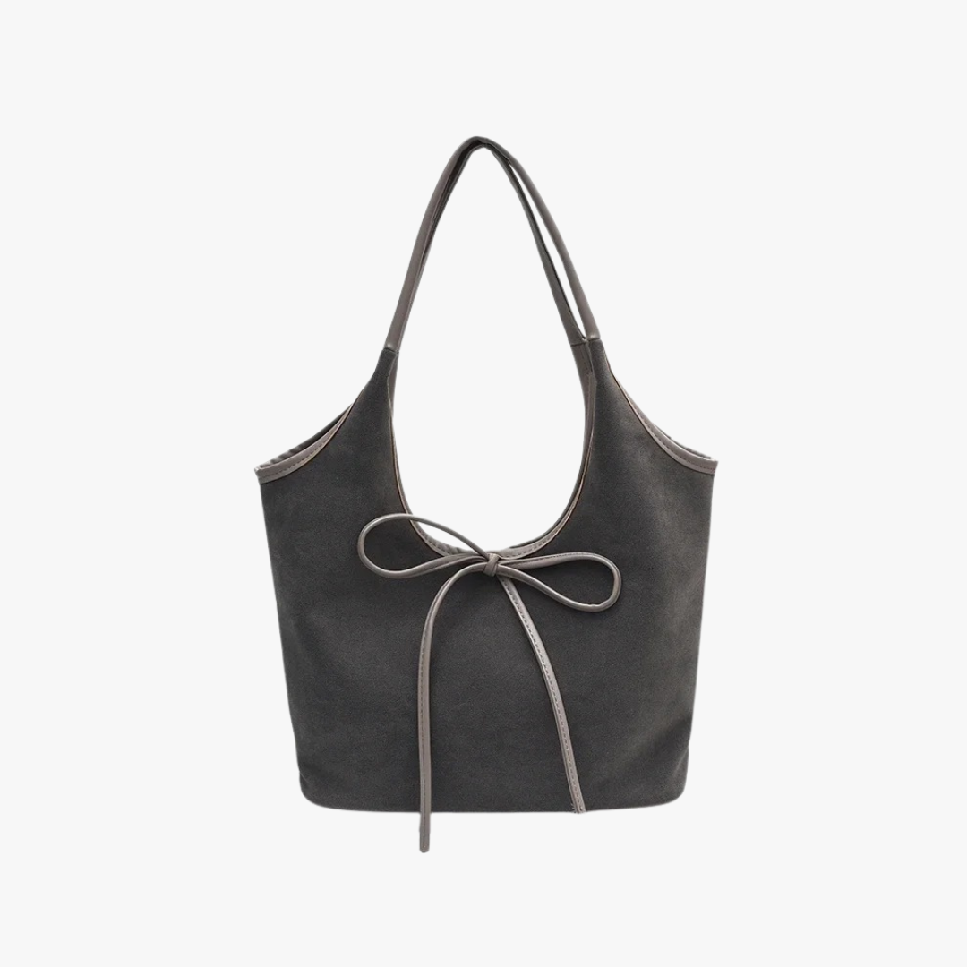 Relaxed Suede Shoulder Bag with Bow Detail
