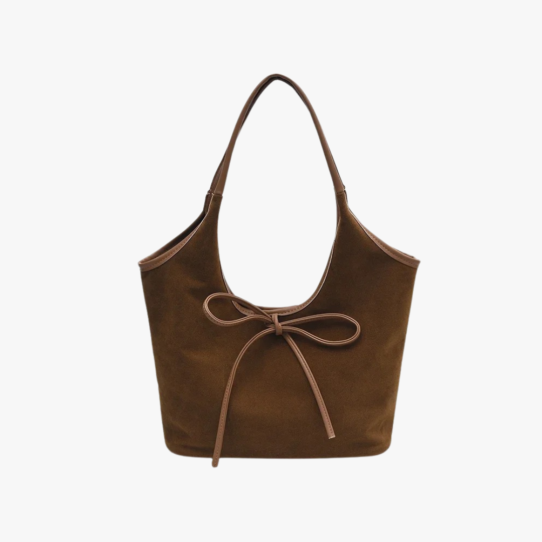 Relaxed Suede Shoulder Bag with Bow Detail