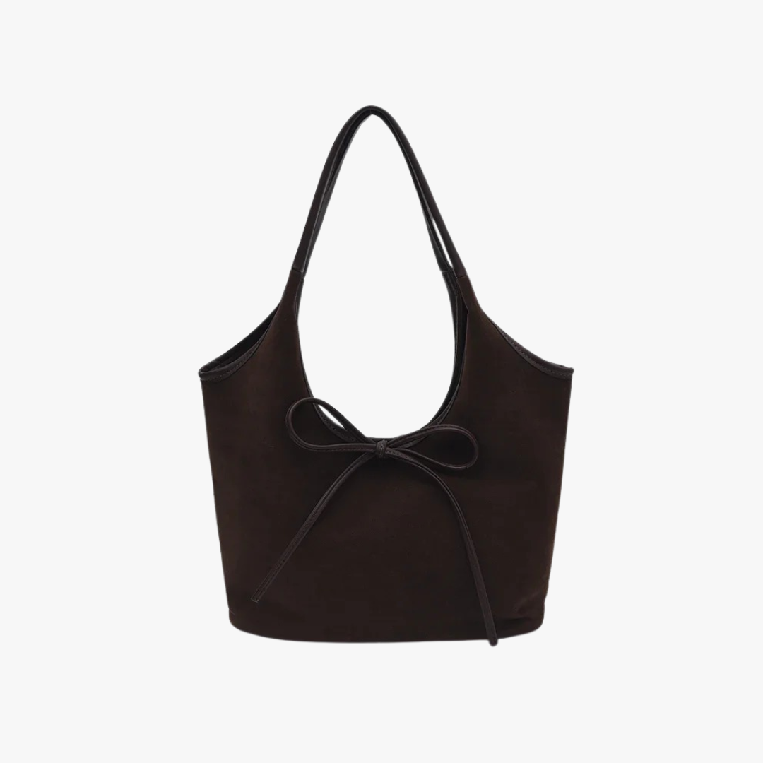Relaxed Suede Shoulder Bag with Bow Detail