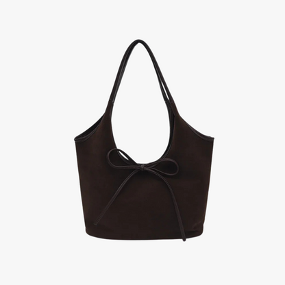 Relaxed Suede Shoulder Bag with Bow Detail