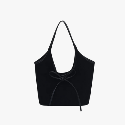 Relaxed Suede Shoulder Bag with Bow Detail