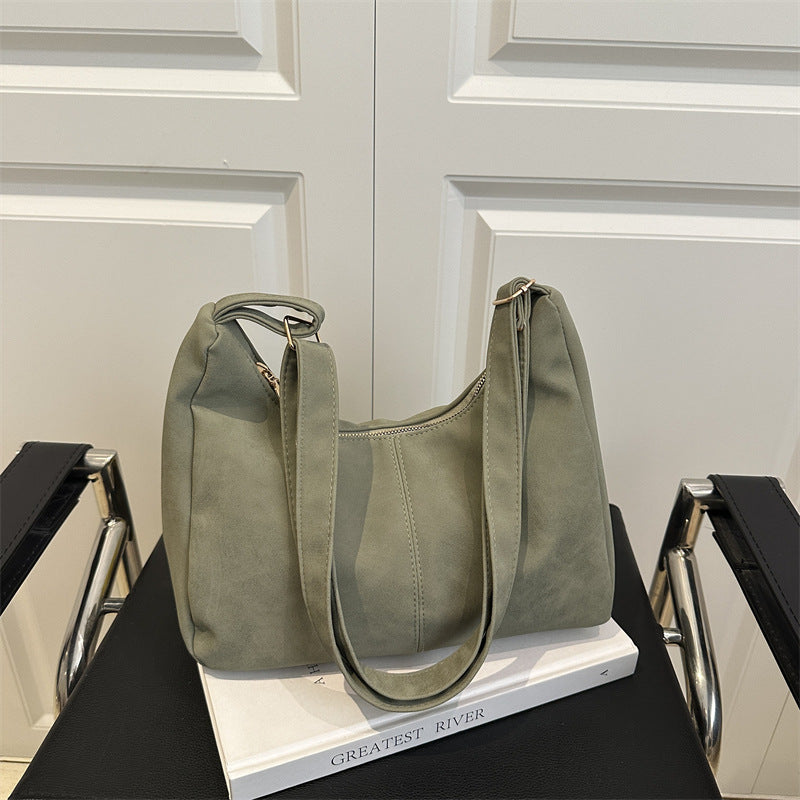 Relaxed Suede Shoulder Bag with Charm Key Pendant