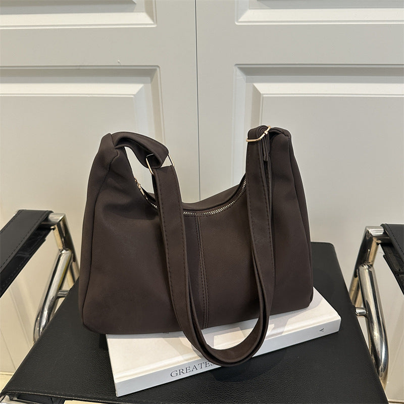 Relaxed Suede Shoulder Bag with Charm Key Pendant