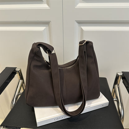 Relaxed Suede Shoulder Bag with Charm Key Pendant