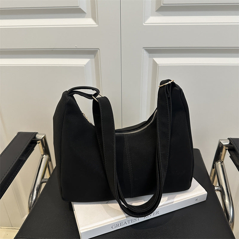 Relaxed Suede Shoulder Bag with Charm Key Pendant