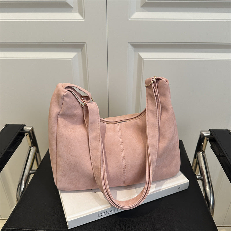 Relaxed Suede Shoulder Bag with Charm Key Pendant